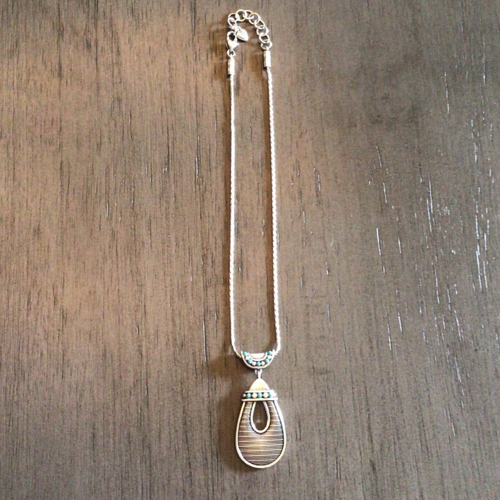 Brighton Silver-Tone Teardrop Necklace with Turquoise Accents